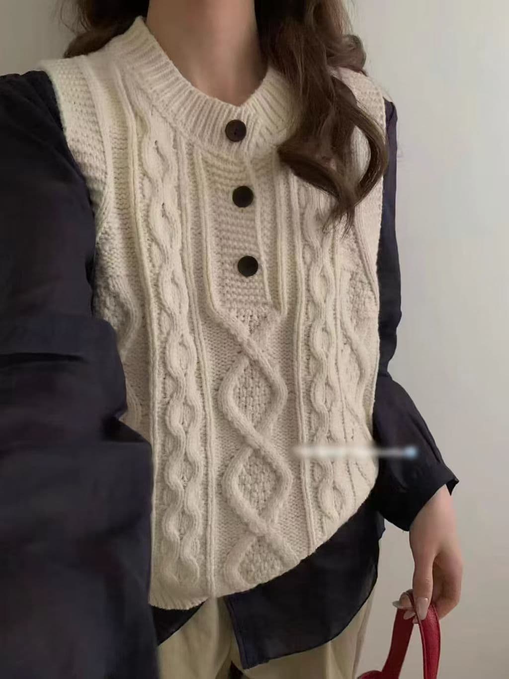 한 세대 레트로 꽈배기 스웨터 베스트 조끼 여성 짧은 봄 가을 품격 고급 센스 민소매 니트 스웨터 맨위 상세 이미지 1