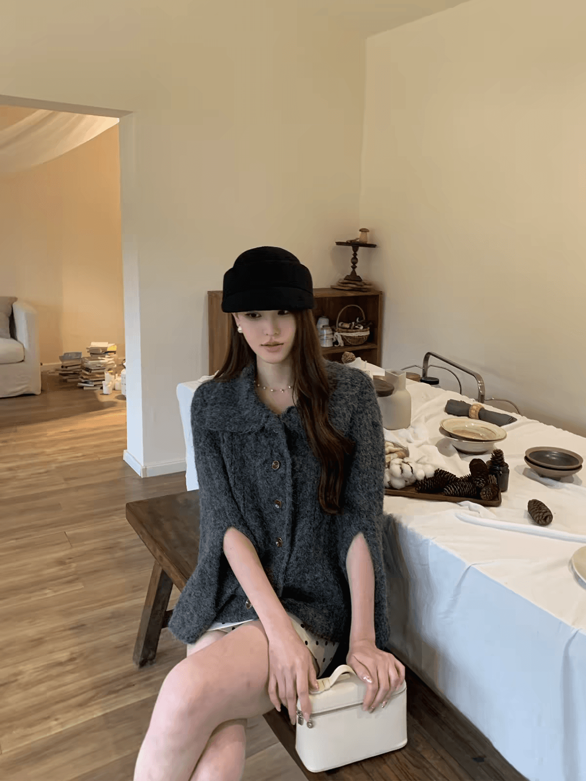 황색 곡물 1 종 yeahlou 망토 스웨터 여자 가을 겨울 새로운 프랑스식 레트로 다용도 니트 스웨터 재킷 맨위 이미지 3