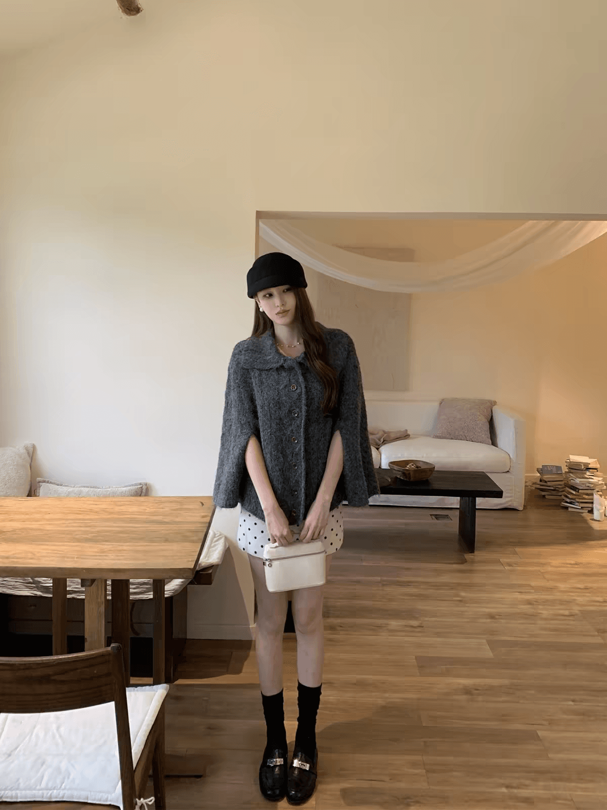 황색 곡물 1 종 yeahlou 망토 스웨터 여자 가을 겨울 새로운 프랑스식 레트로 다용도 니트 스웨터 재킷 맨위 이미지 4