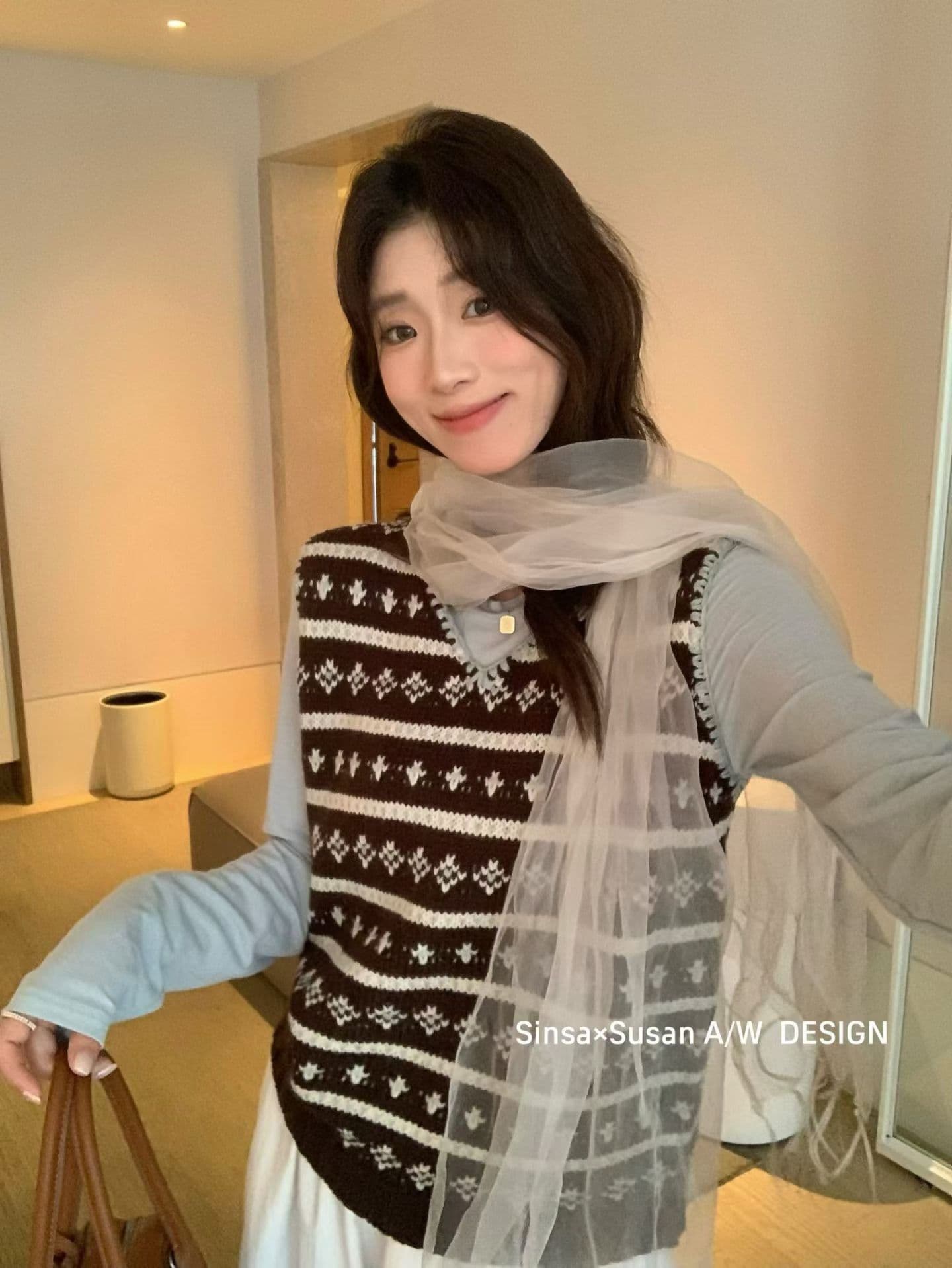 한 부서 레트로 V넥 스트라이프 자카드 니트 조끼 여자 학원 스타일 다용도 외부 가져 가라. 조끼 맨위 2026 가을 겨울 상세 이미지 2