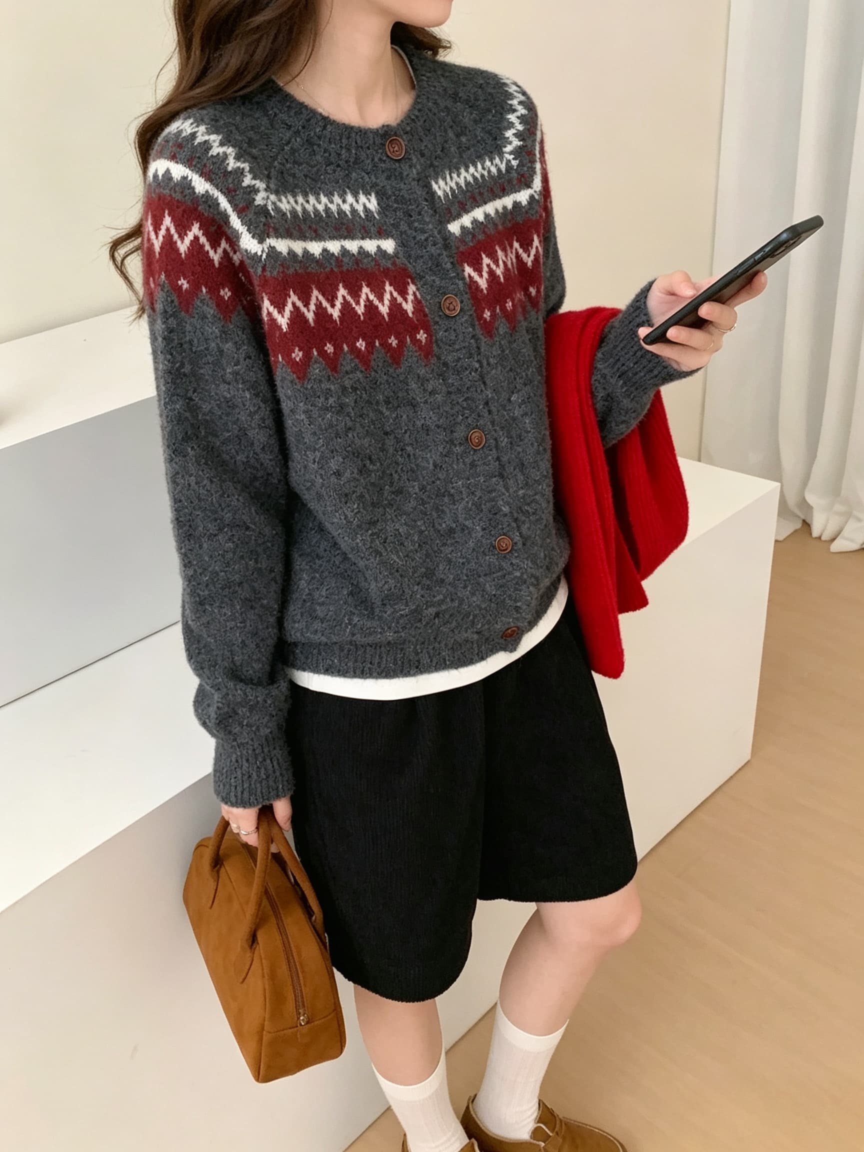한 부서 문예 레트로 라운드 넥 니트 오픈 가디건 여성 가을 겨울 새로운 루즈핏 다용도 스웨터 코트 부드러운 찹쌀 맨위 트렌디 상세 이미지 2