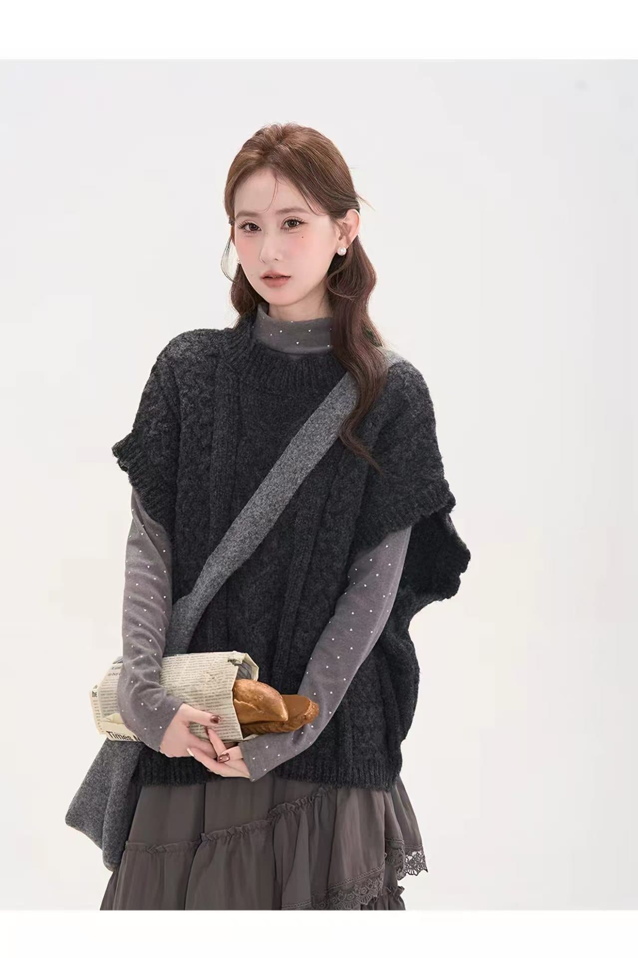 한 부서 학원 스타일 라운드 넥 반팔 니트 조끼 여자 다용도 스택 착용 조끼 기본 셔츠 가을 겨울철 새로운 조끼 상세 이미지 5