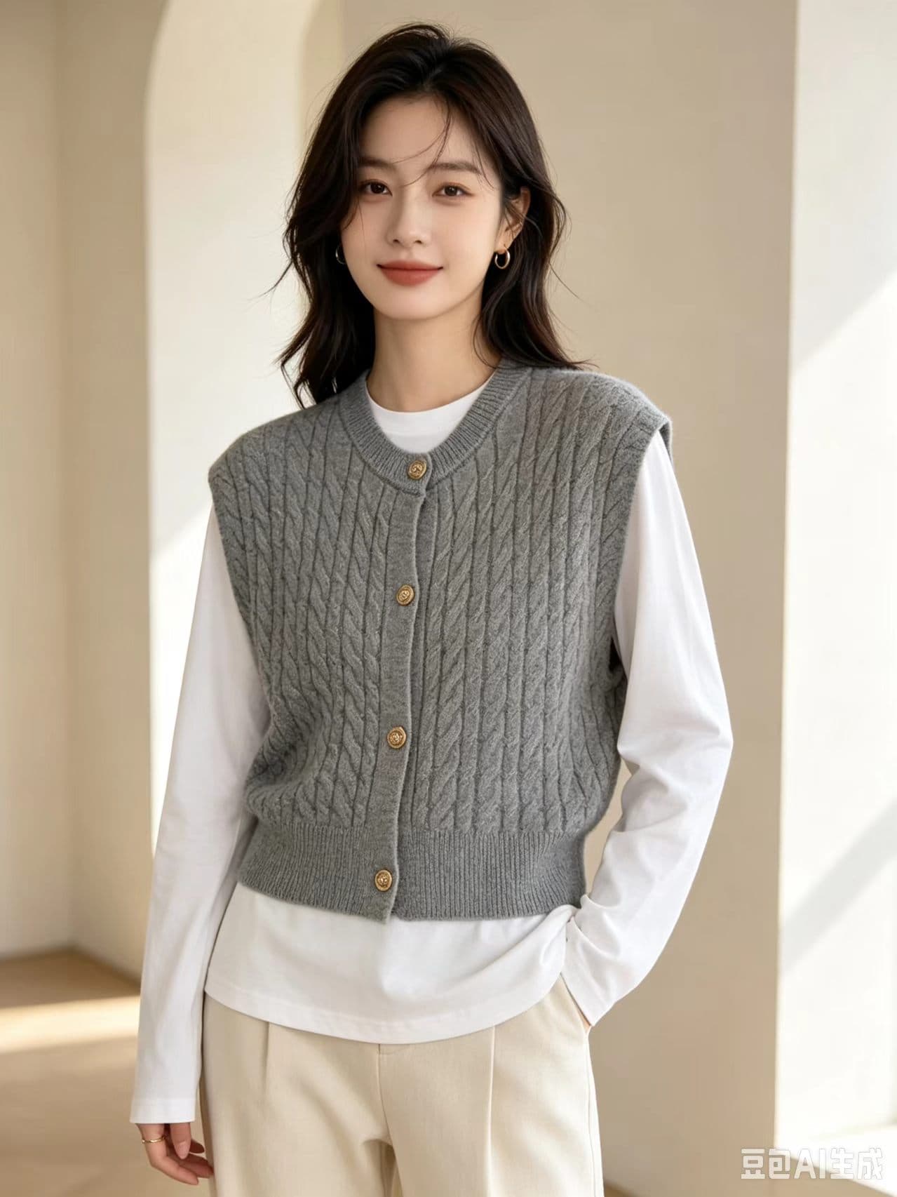 2026 한국 동대문 가을 신제품 여성 의류 라운드 넥 작은 청신 단색 달콤함 꽈배기 다용도 니트 베스트 이미지 4