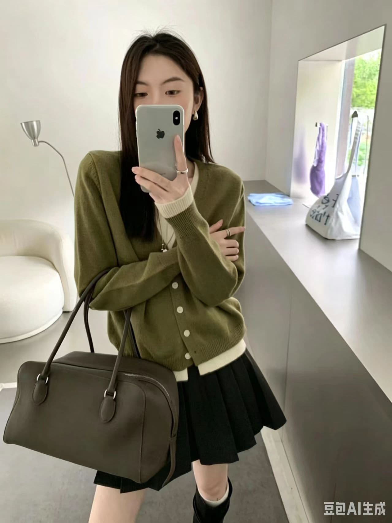 가을 새로운 한국 구매 여성 의류 패션 색상 일치 이중층 V넥 페이크 레이어드 니트 스웨터 오픈 가디건 상세 이미지 4