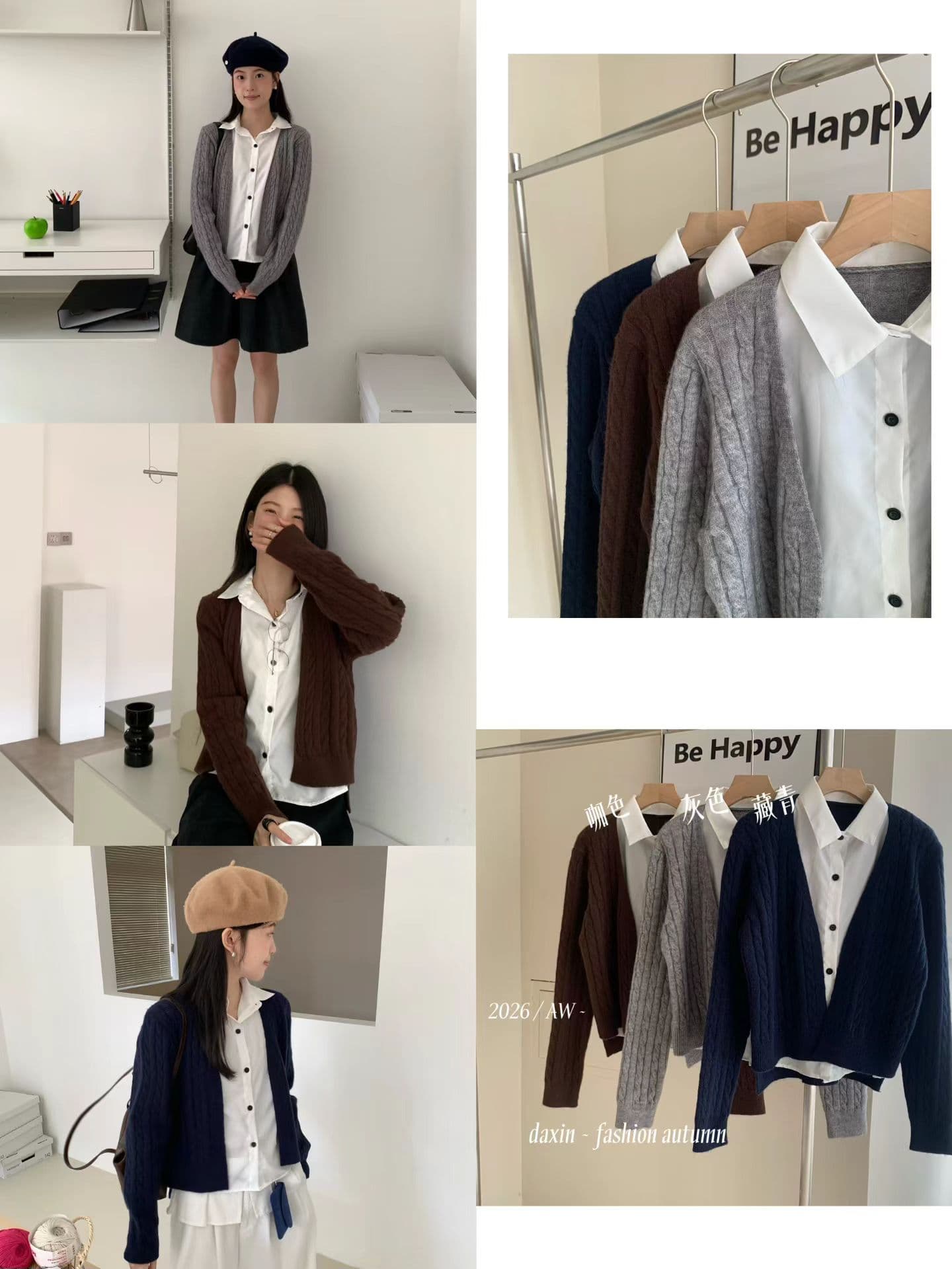 한국 스타일 가을 새로운 한국 동대문 오래된 돈 바람 페이크 레이어드 디자인 면 린넨 셔츠 패치워크 니트 스웨터 여자 상세 이미지 1