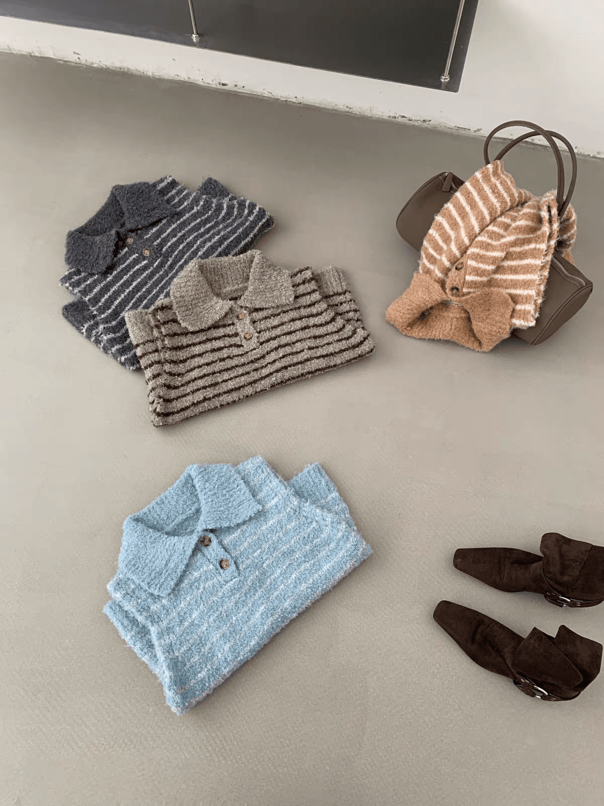 한 부서 POLO 칼라 스트라이프 루즈핏 니트 조끼 여성 가을 새로운 고유 한 아름다운 부서 버클 스택 착용 스웨터 베스트 상세 이미지 1