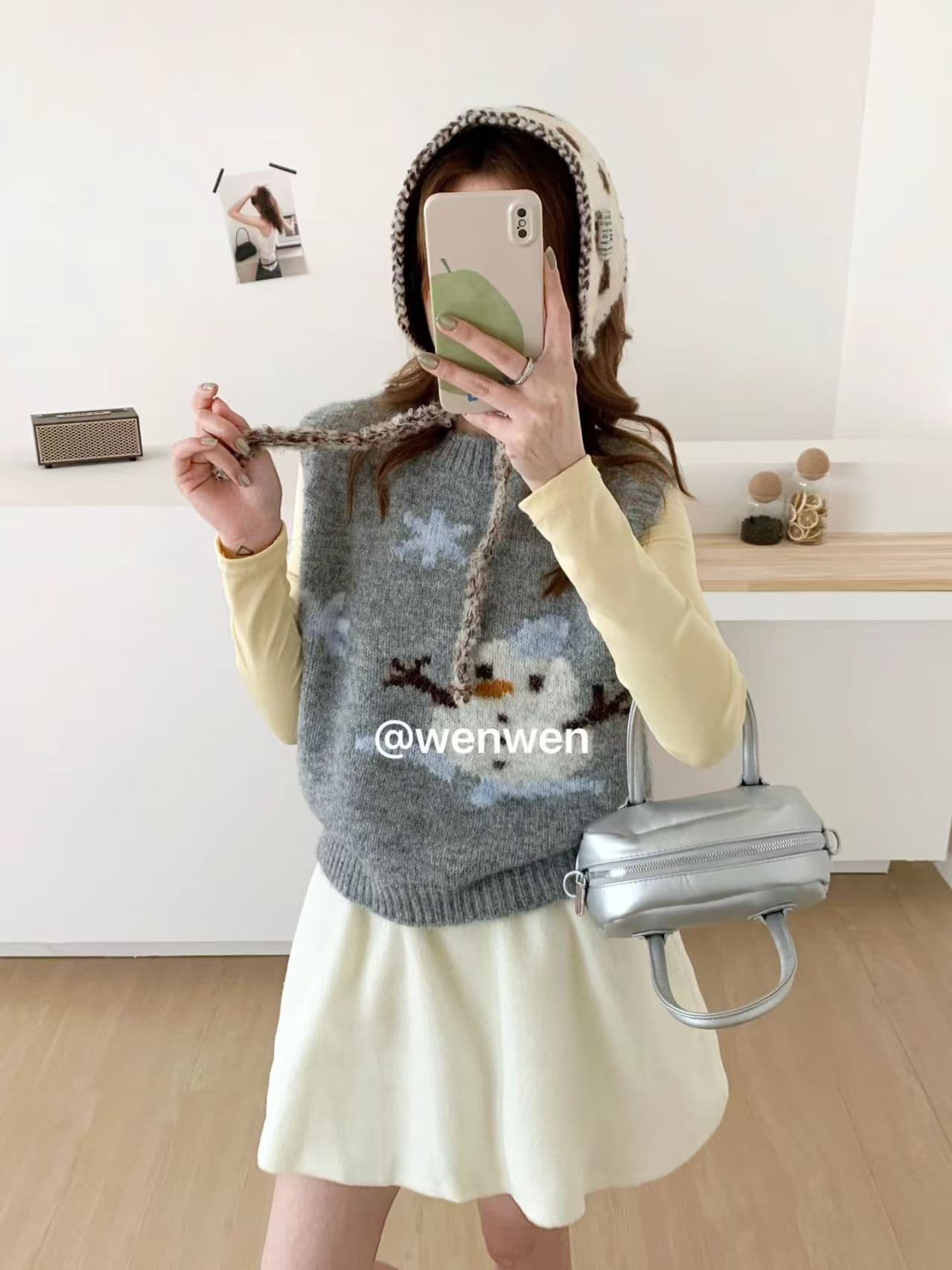 눈사람 눈꽃 자카드 니트 조끼 여자 가을 겨울 한 부서 라운드 넥 스택 착용 민소매 조끼 상세 이미지 3
