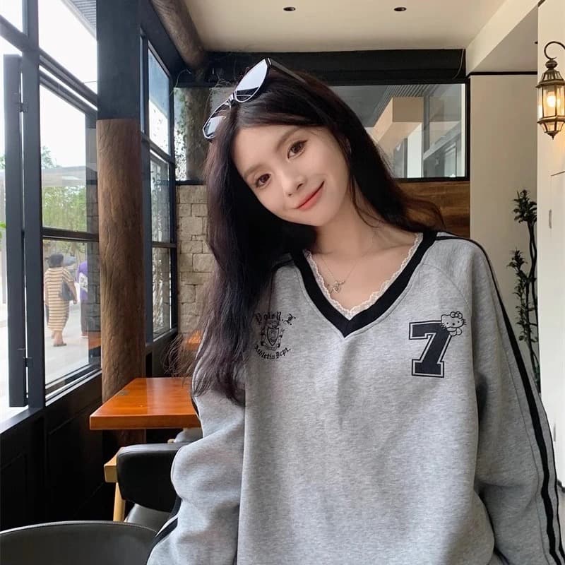 국방 후아 면 복합 우유 실크 가을 겨울 한 인사이드 한 가스 새로운 맨위 소금 부서 연령 감소 V넥 긴팔 후드티 여성 이미지 2