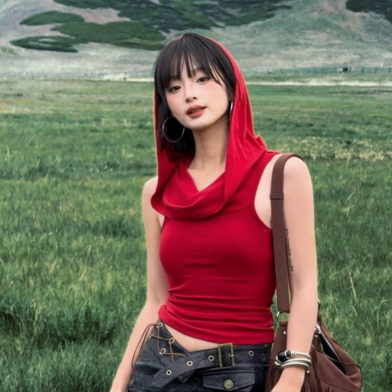 사람들 면 모달 1 1 와 사고 방식 260 그램 아메리칸 순수한 욕망 핫걸 빨간색 민소매 후드 t 동정 맨위 이미지 2