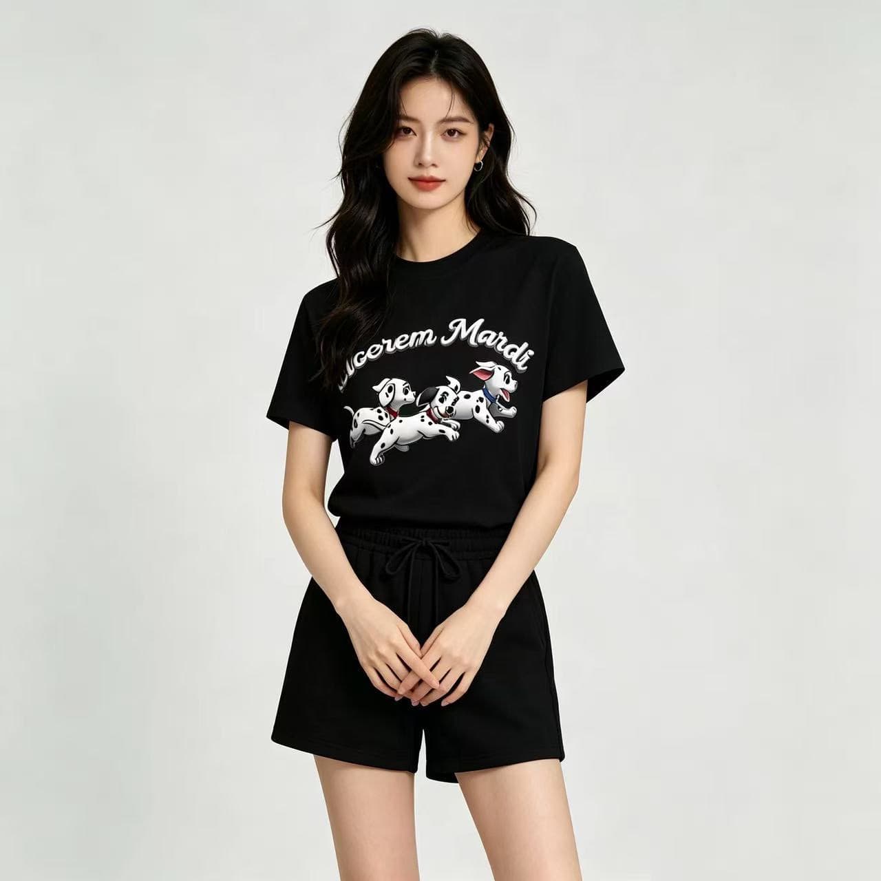 두 조각 세 강아지 프린트 세트 여름 반팔 반바지 캐주얼 운동복 세트 상세 이미지 2