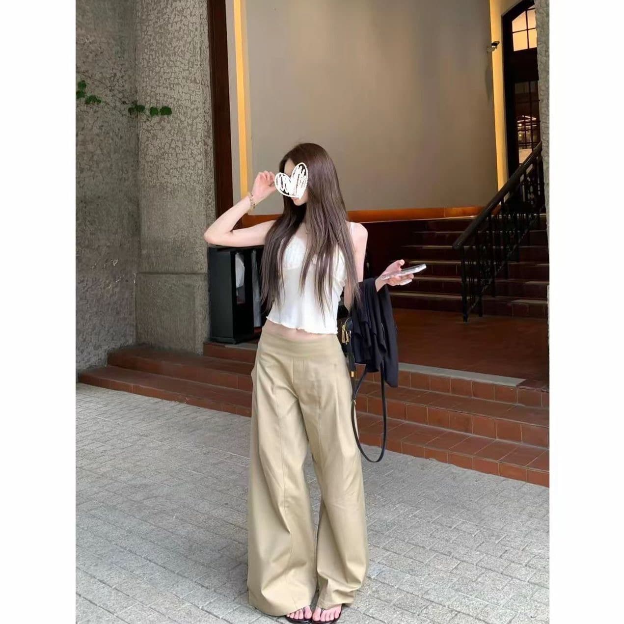 하이웨이스트 와이드 레그 팬츠 여름 얇은 스타일 출퇴근 루즈핏 표지 고기 슬림해 보이는 패션 다용도 외국 가스 섹션 여성 캐주얼 바지 상세 이미지 2