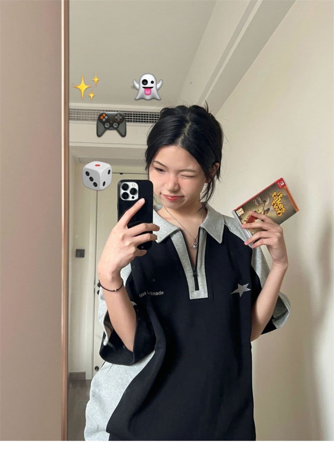 모방 면 물고기 규모 200그램 여름 새로운 스포츠 슈트 여성 루즈핏 캐주얼 POLO 칼라 반팔 반바지 투피스 슈트 상세 이미지 9