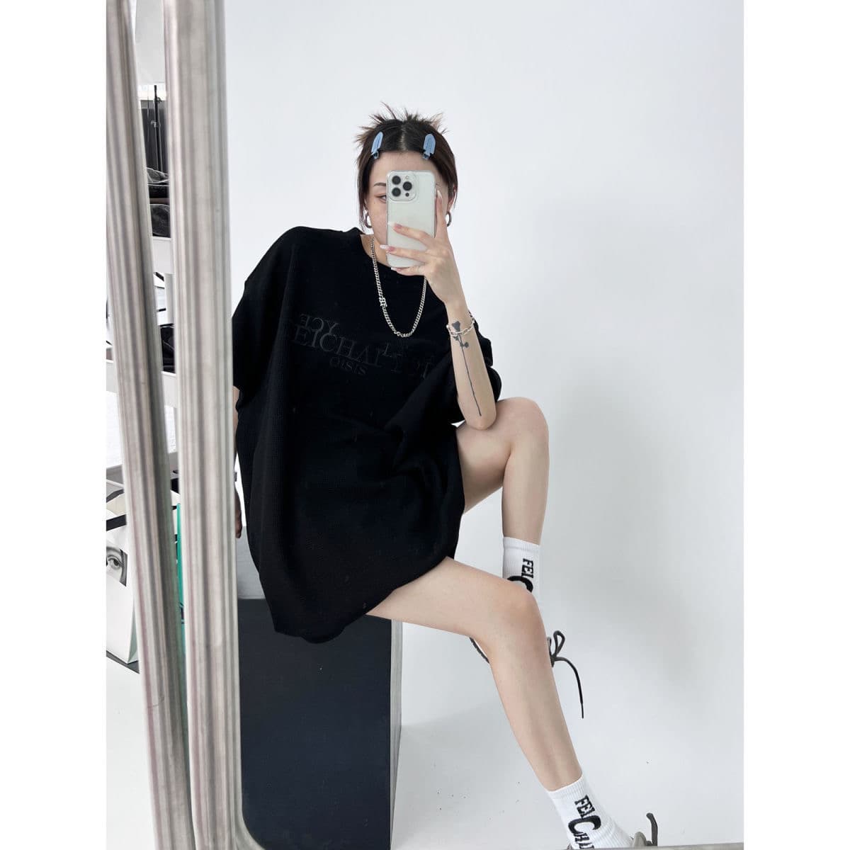 후아 남편 그리드 250그램 디자인 센스 자수 세트 여성 여름 새로운 캐주얼 운동 루즈핏 반바지 투피스 슈트 상세 이미지 11