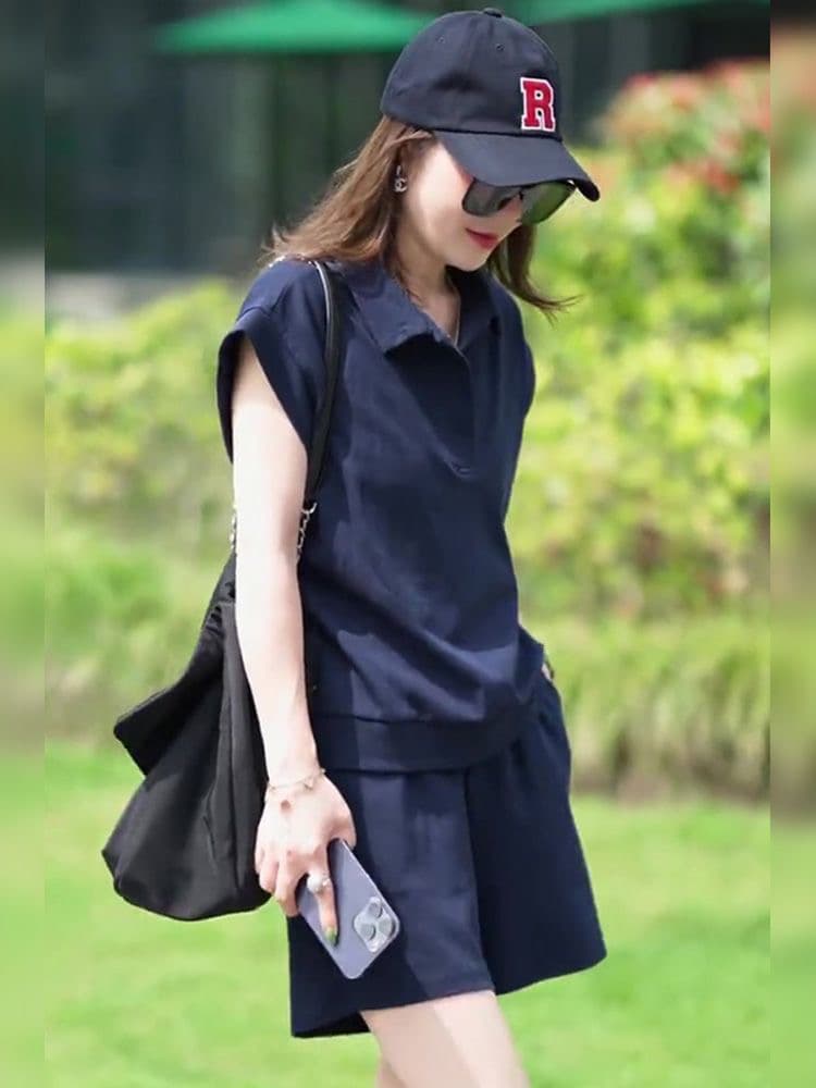 6535 물고기 규모 면 여름 새로운 빅 사이즈 캐주얼 패션 POLO 칼라 티셔츠 운동 반바지 투피스 슈트 이미지 3