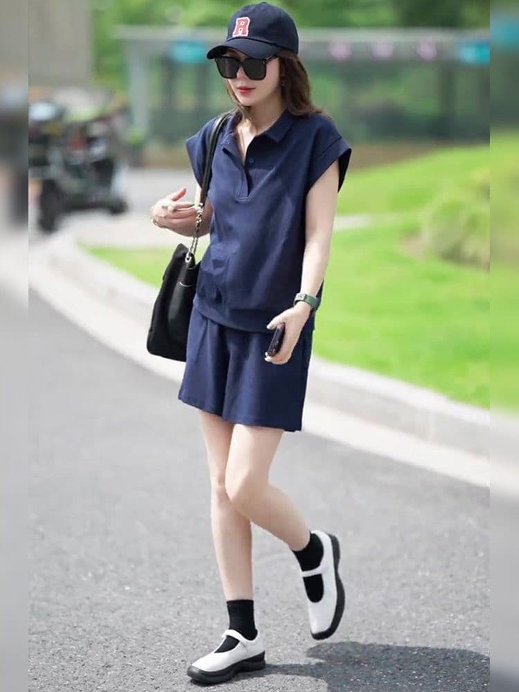 6535 물고기 규모 면 여름 새로운 빅 사이즈 캐주얼 패션 POLO 칼라 티셔츠 운동 반바지 투피스 슈트 이미지 4