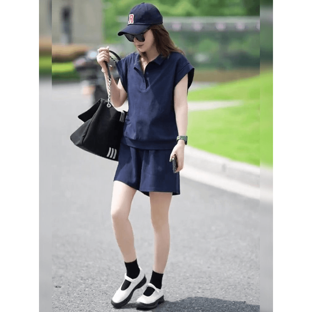 6535 물고기 규모 면 여름 새로운 빅 사이즈 캐주얼 패션 POLO 칼라 티셔츠 운동 반바지 투피스 슈트 이미지 5