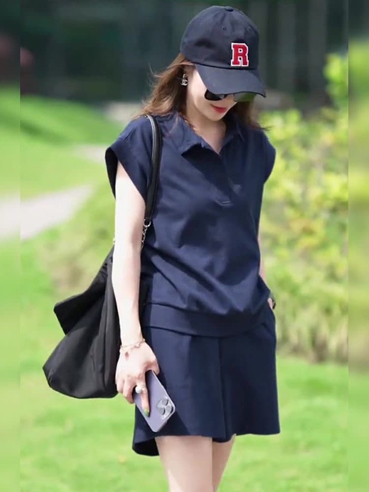 6535 물고기 규모 면 여름 새로운 빅 사이즈 캐주얼 패션 POLO 칼라 티셔츠 운동 반바지 투피스 슈트 상세 이미지 2