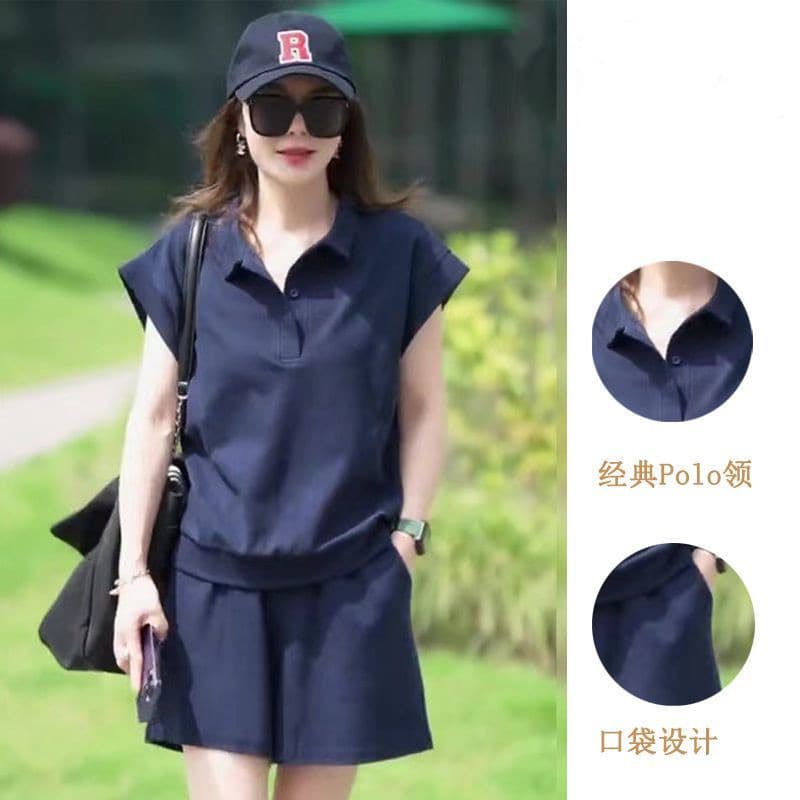 6535 물고기 규모 면 여름 새로운 빅 사이즈 캐주얼 패션 POLO 칼라 티셔츠 운동 반바지 투피스 슈트 상세 이미지 7