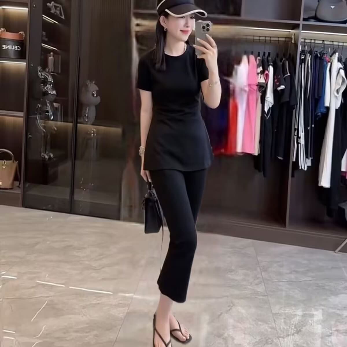 모방 면 1x1 여름 새로운 운동 패션 세트 품격 루즈핏 반팔 캐주얼 미니멀리즘 투피스 슈트 여성 이미지 5