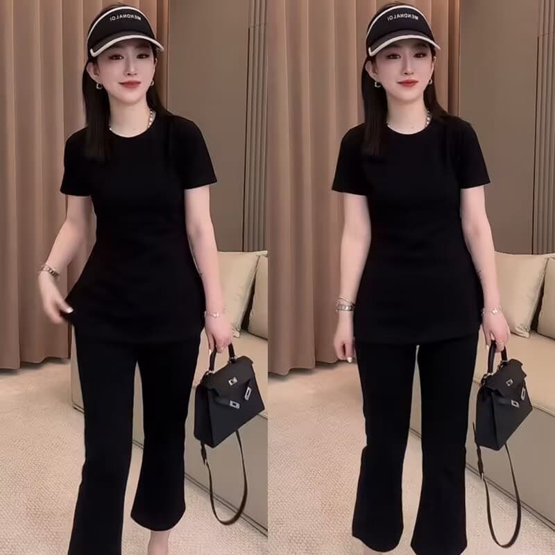 모방 면 1x1 여름 새로운 운동 패션 세트 품격 루즈핏 반팔 캐주얼 미니멀리즘 투피스 슈트 여성 상세 이미지 3