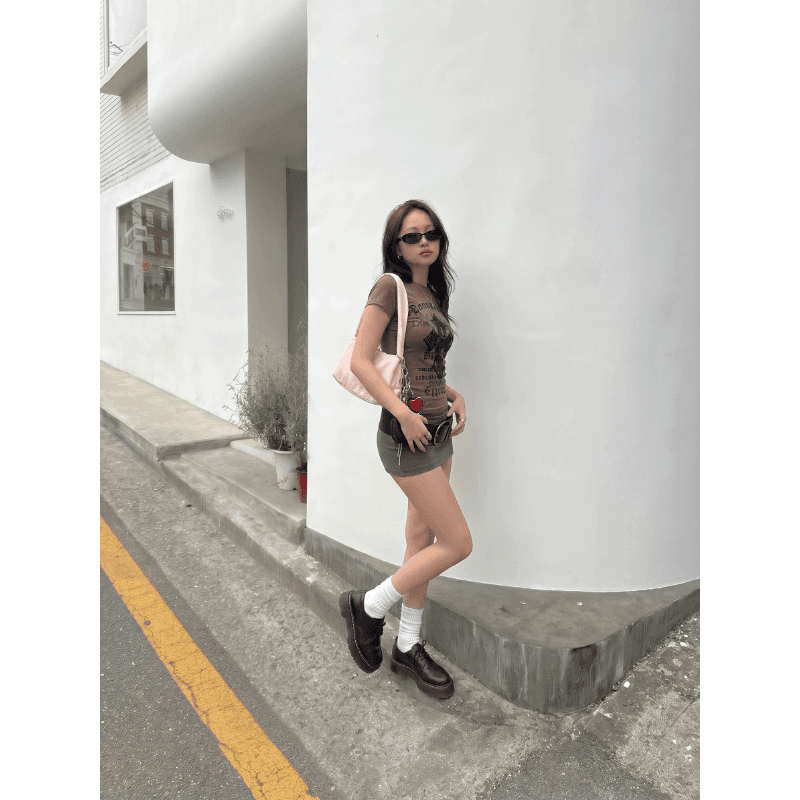 아메리칸 레트로 달콤한 차가운 바람 알파벳 십자가 반팔 티셔츠 여성 여름 몸매 가꾸기 슬림해 보이는 작은 키 맨위 트렌디 이미지 5