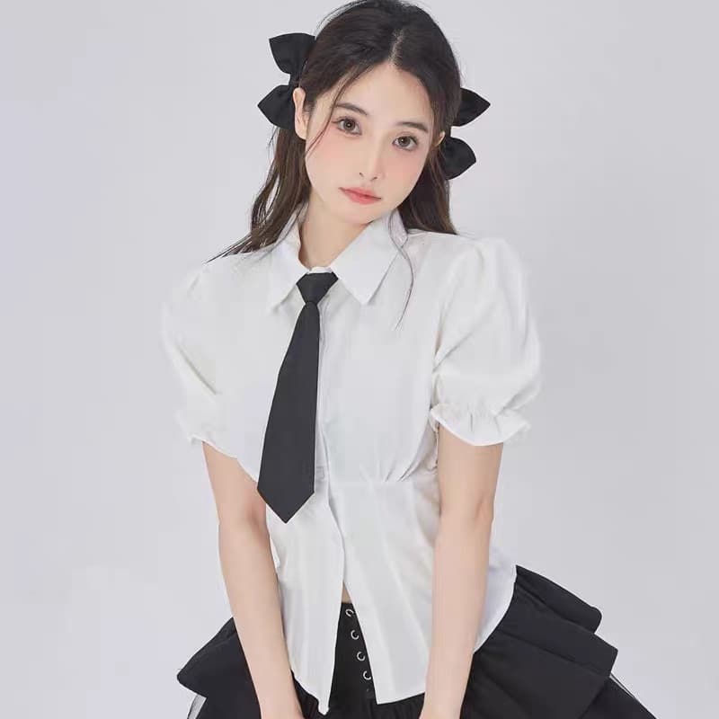 발레 소녀 연령 감소 세트 여성 여름 polo 셔츠 거품 소매 슬림해 보이는 허리 수축 짧은 치마 패션 투피스 세트 상세 이미지 12