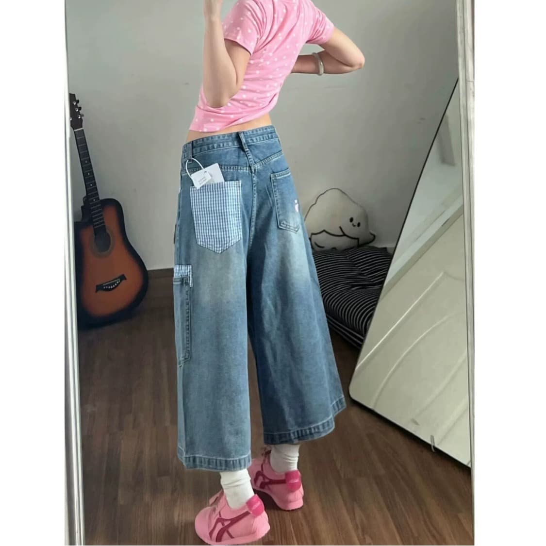 여름 만화 캐주얼 7부 바지 워싱 마 오래된 청바지 아메리칸 레트로 커플 남녀 반바지 이미지 4