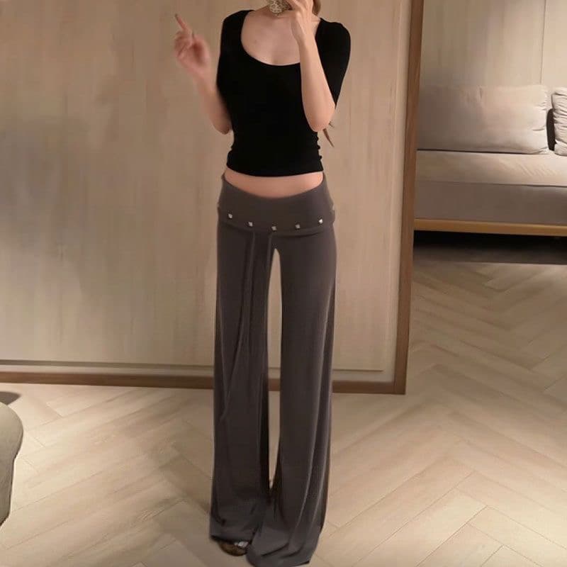 도루 센스 통기성 ins 여름 레트로 아메리칸 핫걸 징 뒤집다 측면 펌프 로프 슈퍼 로우 웨이스트 몸매 가꾸기 부츠컷 바지 상세 이미지 3