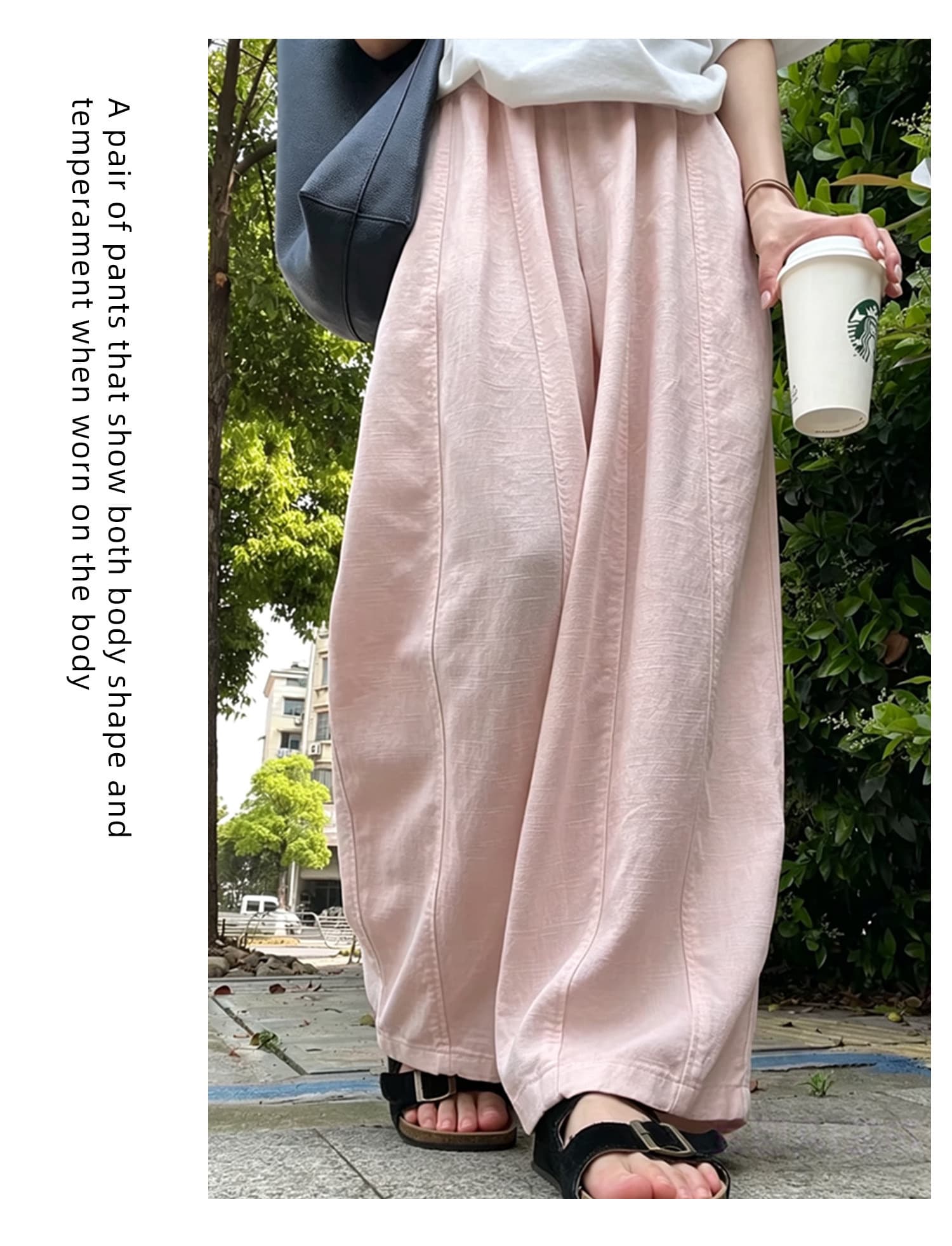 화이트 모통이 칼 와이드 레깅스 바지 여름 얇은 스타일 루즈핏 느긋한 캐주얼 바지 하이웨이스트 슬림해 보이는 캐주얼 면 린넨 풍선 바지 상세 이미지 10