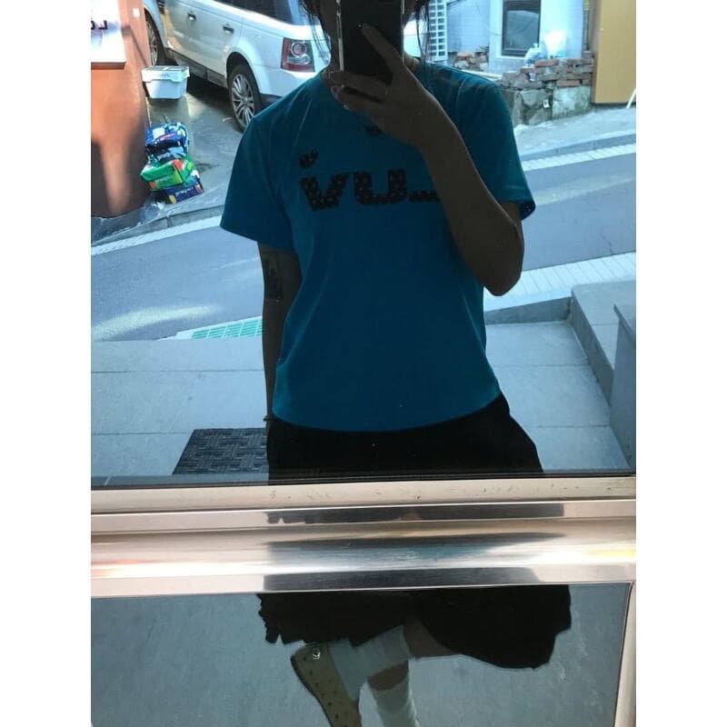 아메리칸 핫걸 프린트 도트 무늬 하트 알파벳 반팔 티셔츠 여성 여름 몸매 가꾸기 슬림해 보이는 작은 키 긍정적 인 어깨 의류 상세 이미지 4