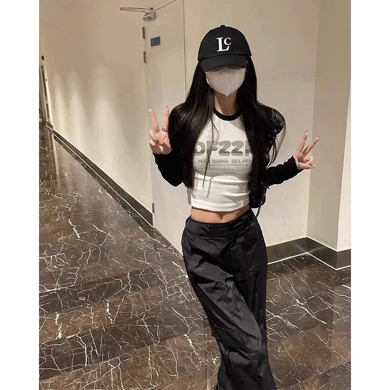 아메리칸 레트로 배색 긴팔 쇼트 스타일 티셔츠 여성 가을 디자인 센스 작은 대중 핫걸 Chic 이슬 뼈의 맨위 ins 트렌디 이미지 5