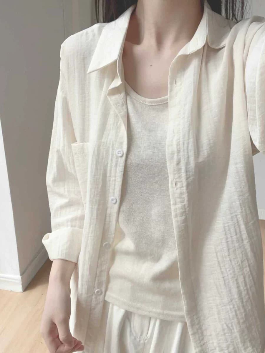 모방 마 여성 셔츠 여름 얇은 스타일 느슨함 센스 오래된 돈 바람 모방 면 린넨 셔츠 긴팔 자외선 차단 맨위 이미지 3