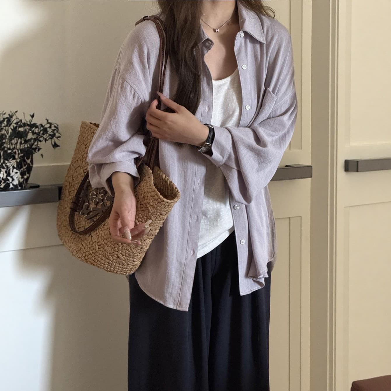 모방 마 여성 셔츠 여름 얇은 스타일 느슨함 센스 오래된 돈 바람 모방 면 린넨 셔츠 긴팔 자외선 차단 맨위 상세 이미지 4