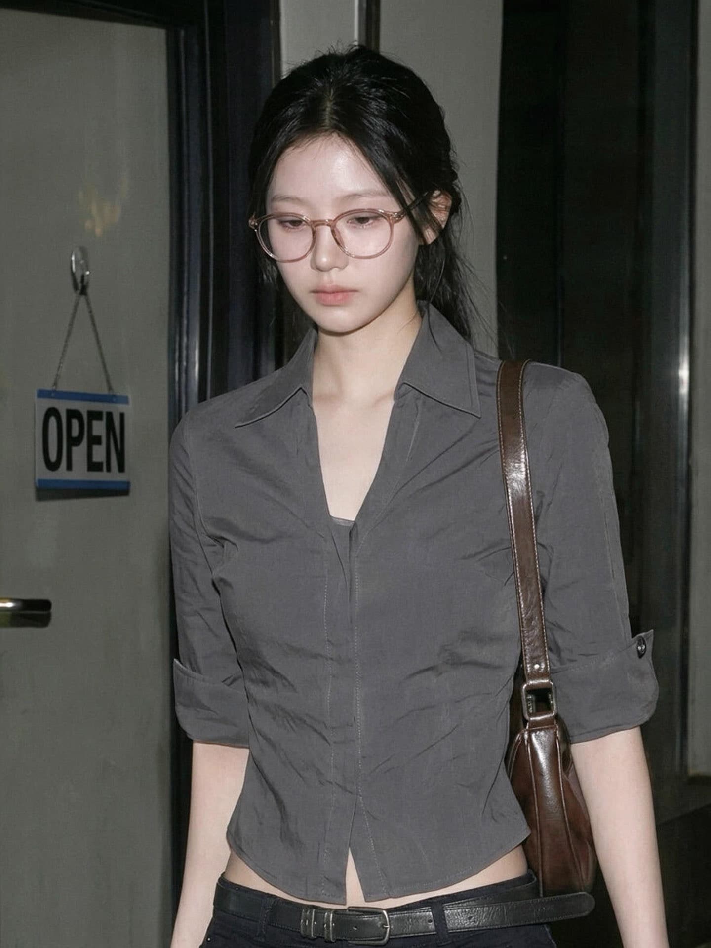 아메리칸 POLO 셔츠 V넥 중간 소매 뒤집다 접기 여성 여름 높음 지혜 센스 허리 수축 슬림해 보이는 몸매 가꾸기 맨위 여성 상세 이미지 8
