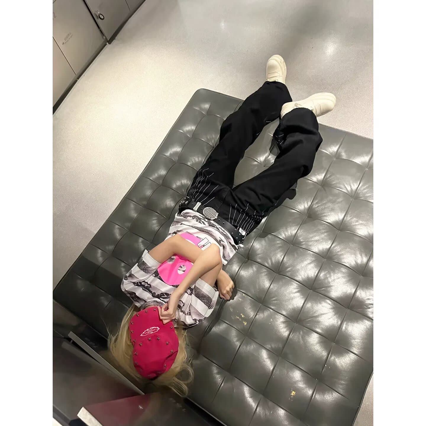 아메리칸 높음 거리 바람 악당 잘 생긴 튀김 거리 마이크로 부츠컷 청바지 남녀 조수 브랜드 몸매 가꾸기 슬림해 보이는 스트레이트 긴 바지 상세 이미지 4