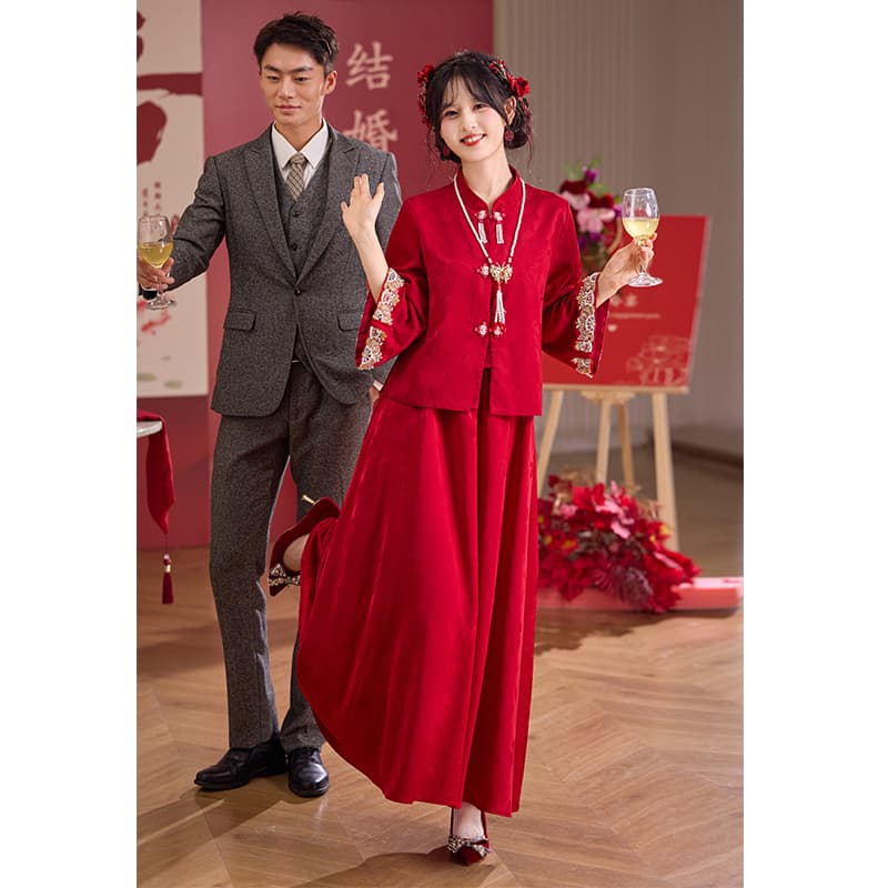 실사 토스트 서비스 신부 빨간색 세트 고급 센스 참여 옷 새로운 중식 캐비닛에서 보여주기 와우 서비스 결혼 서비스 결혼 이미지 5
