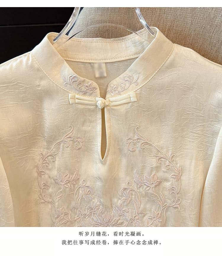 실사 새로운 중식 스탠드 칼라 단추 무거운 작업 자수 맨위 국풍 품격 긴팔 셔츠 봄 가을 상세 이미지 13