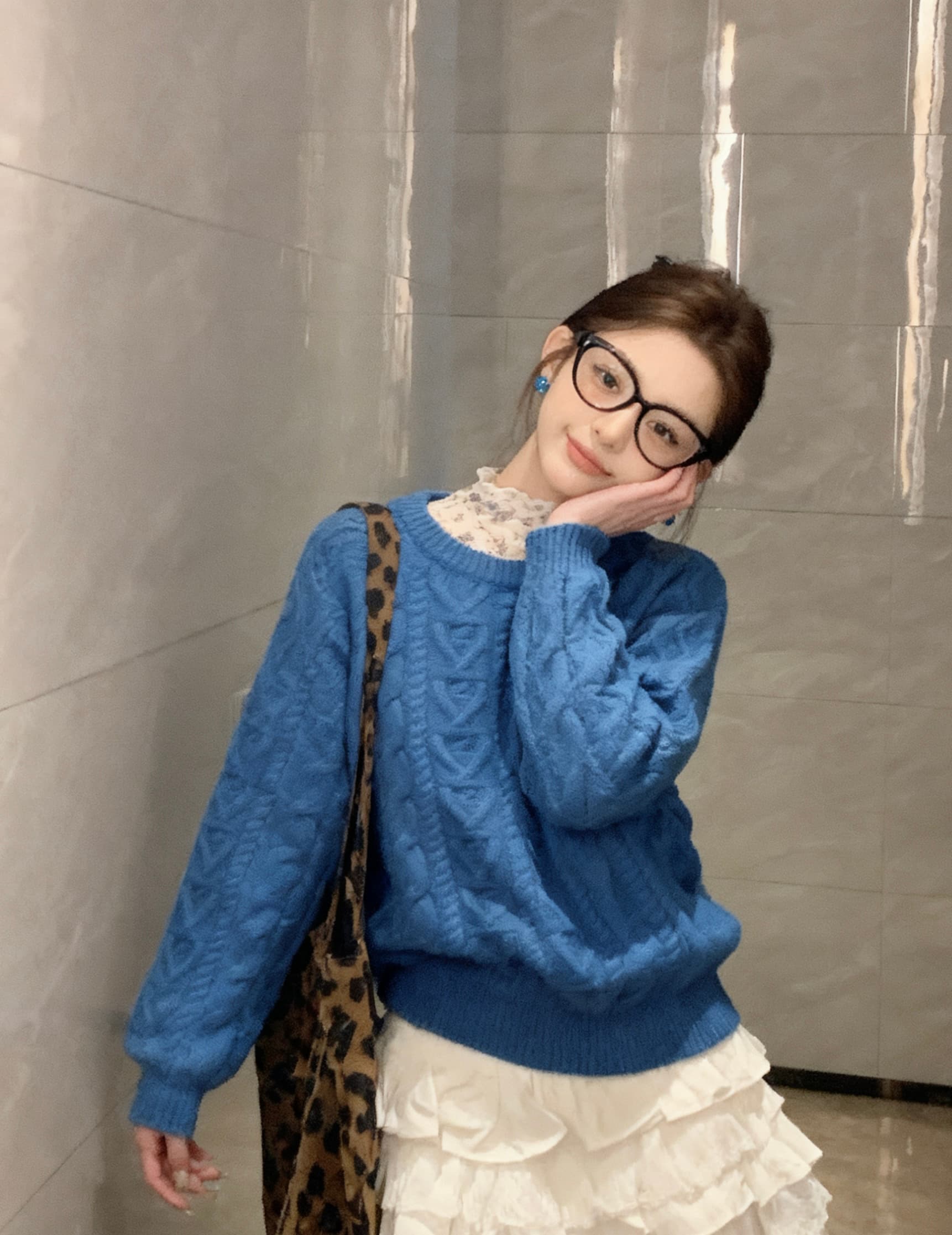 실사 정가 부드러운 바람 착용 가져 가라. 꽈배기 라운드 넥 다용도 부드러운 찹쌀 스웨터 스택 착용 꽃무늬 인사이드 가져 가라. 세트 상세 이미지 1