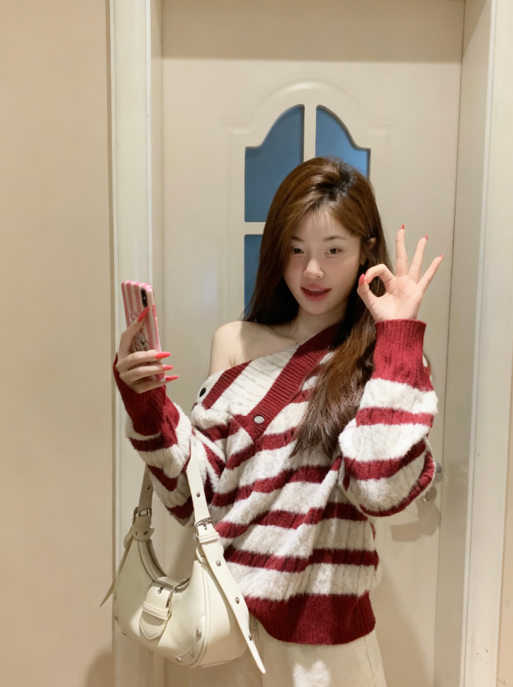 실사 정가 한 부서 비스듬한 어깨 패션 스트라이프 스웨터 루즈핏 맨위 상세 이미지 5