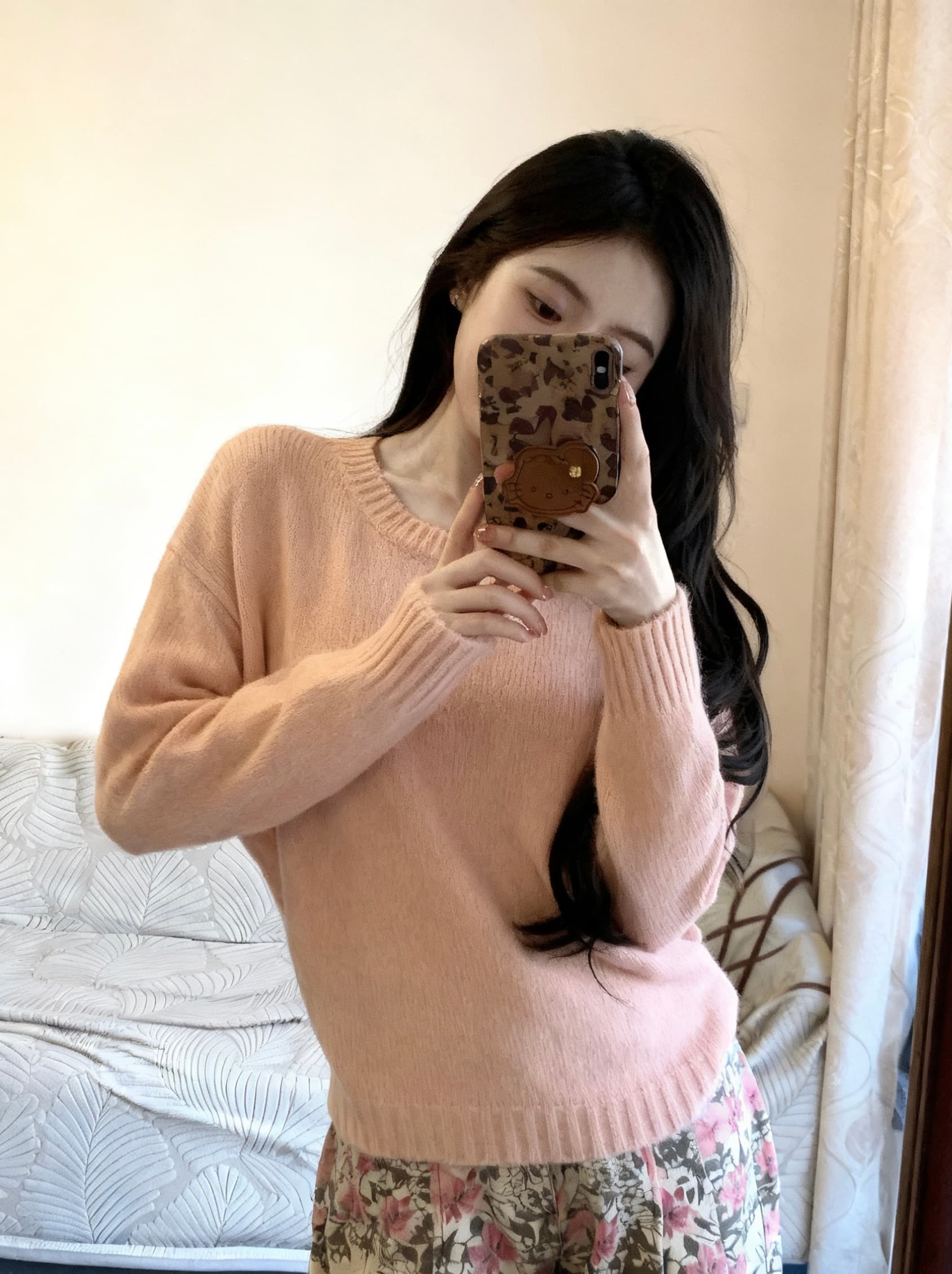 실사 정가 아메리칸 패션 슬림해 보이는 느긋한 바람 프린트 디자인 센스 캐주얼 바지 달콤함 루즈핏 스웨터 세트 이미지 2