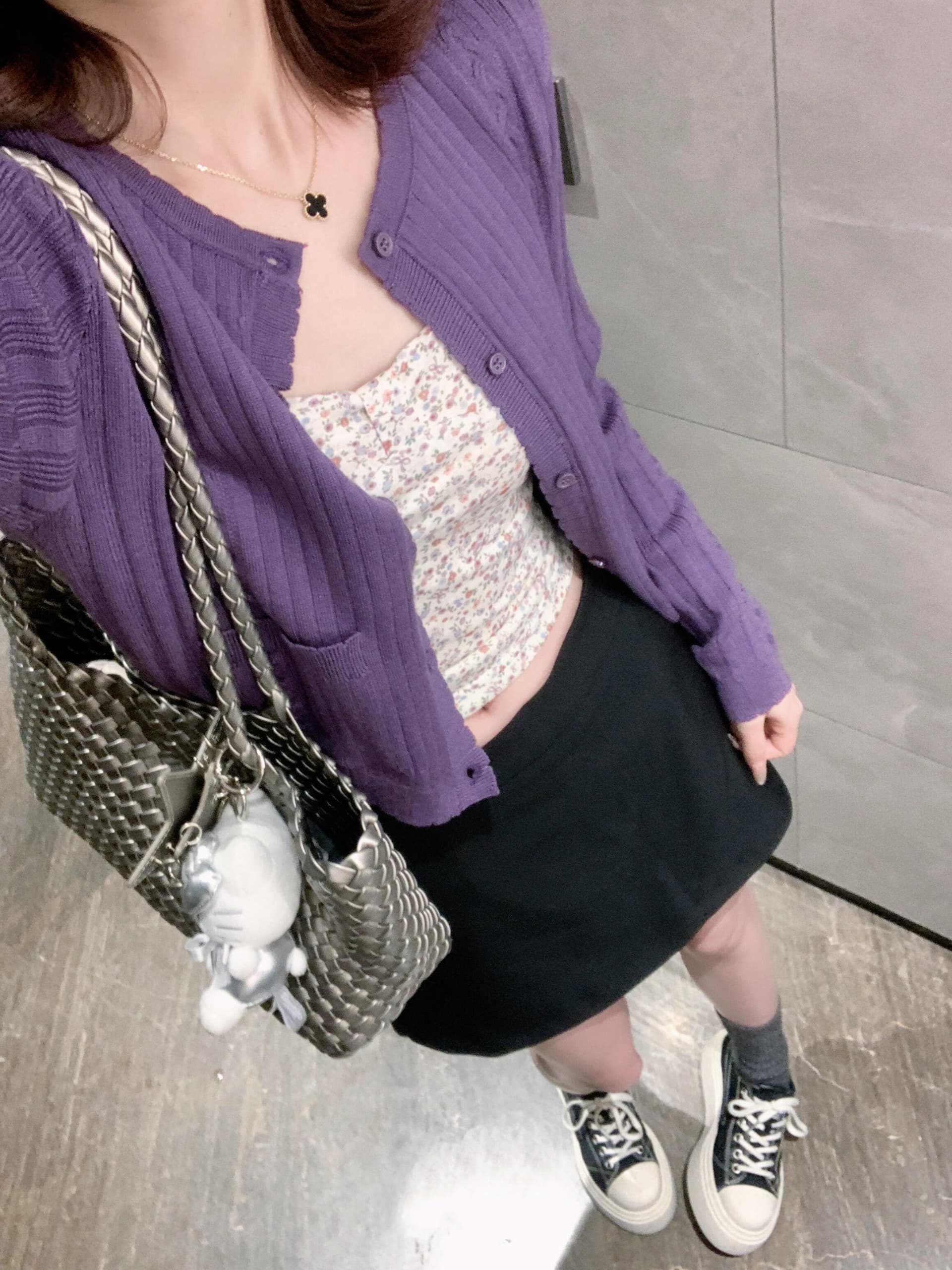 실사 정가 핫걸 꽃무늬 캐미솔 인사이드 가져 가라. 이른 봄 보라색 몸매 가꾸기 오픈 가디건 세트 이미지 4