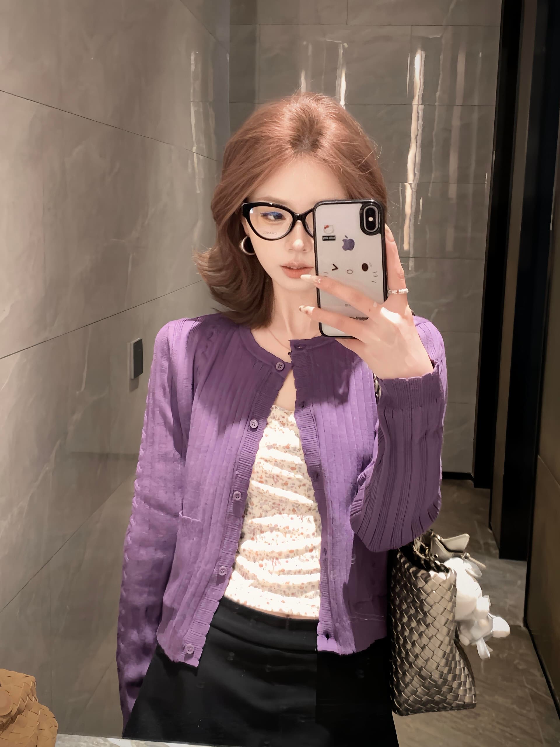 실사 정가 핫걸 꽃무늬 캐미솔 인사이드 가져 가라. 이른 봄 보라색 몸매 가꾸기 오픈 가디건 세트 상세 이미지 2