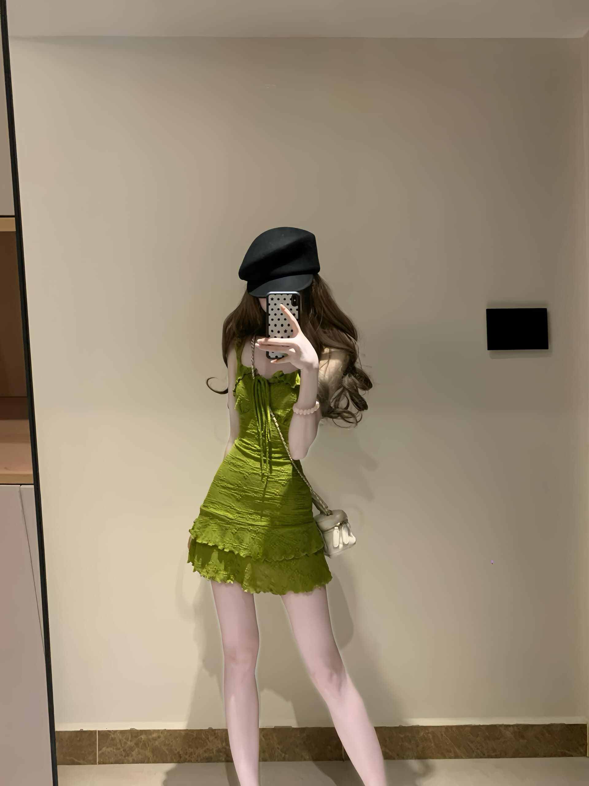 실사 정가 순수한 욕망 바람 녹색 슬립 여성 드레스 여름 몸매 가꾸기 허리 수축 슬림해 보이는 치마 이미지 2