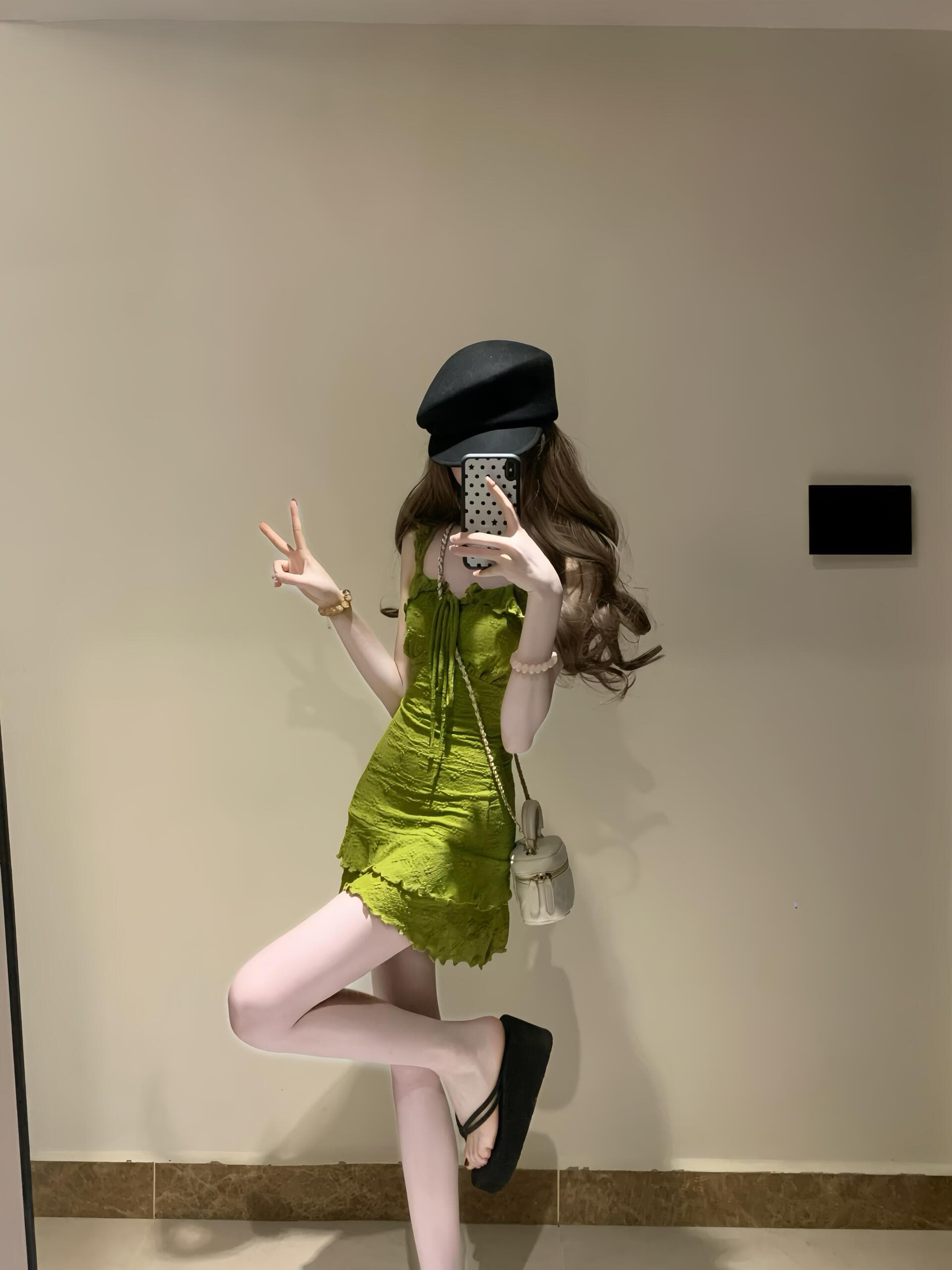 실사 정가 순수한 욕망 바람 녹색 슬립 여성 드레스 여름 몸매 가꾸기 허리 수축 슬림해 보이는 치마 이미지 3