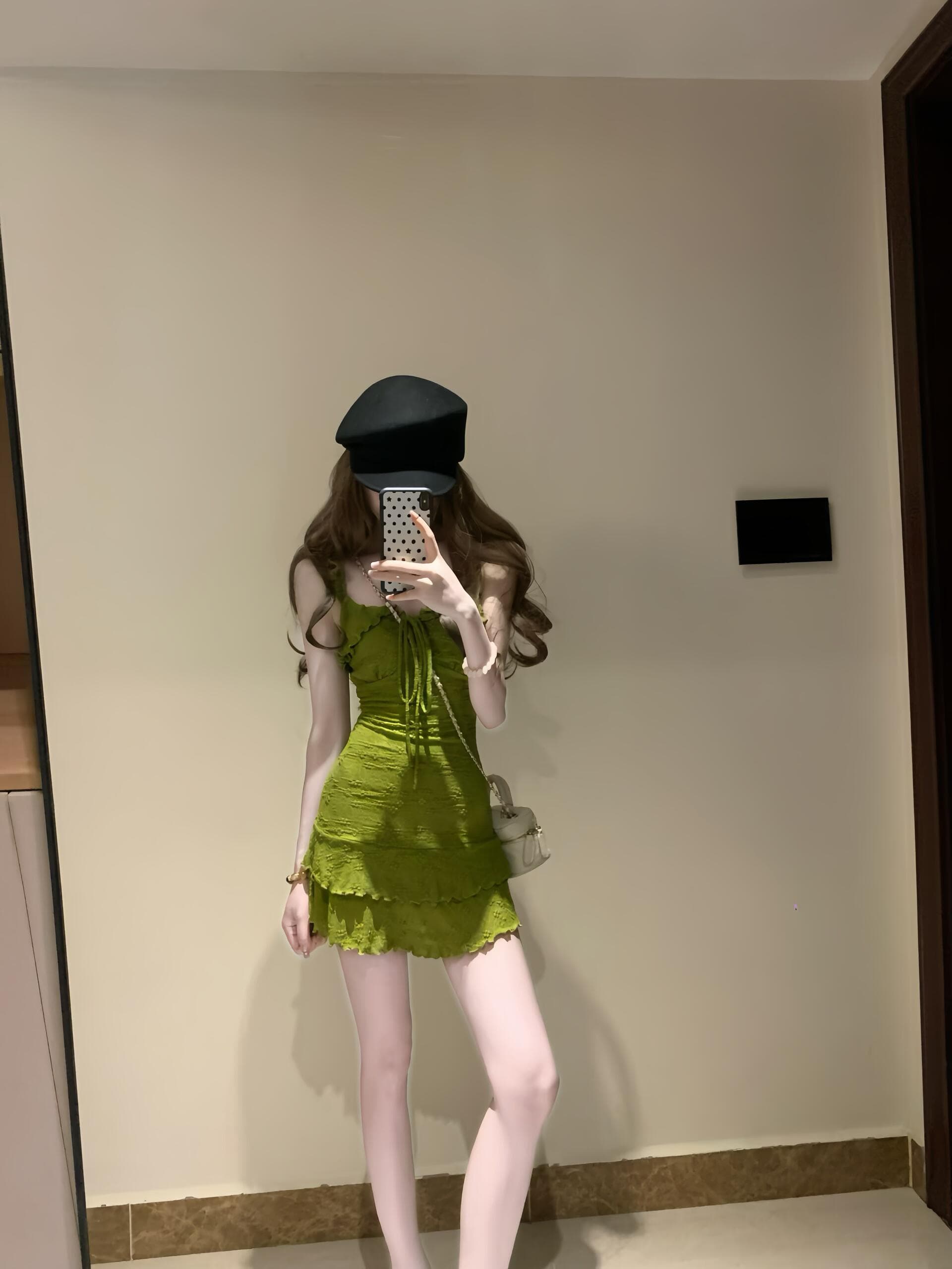 실사 정가 순수한 욕망 바람 녹색 슬립 여성 드레스 여름 몸매 가꾸기 허리 수축 슬림해 보이는 치마 상세 이미지 1