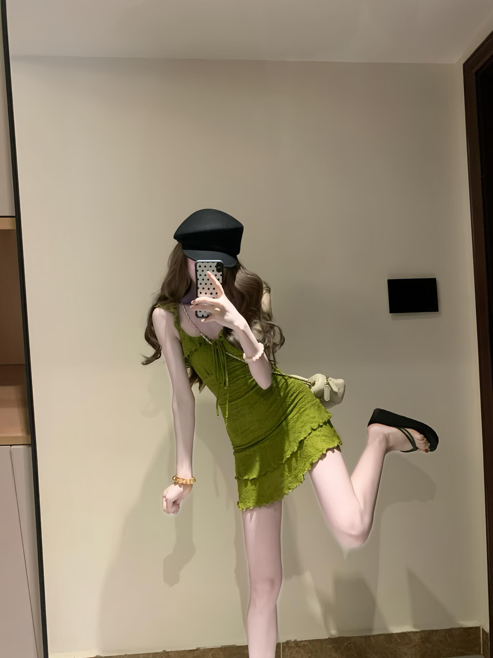 실사 정가 순수한 욕망 바람 녹색 슬립 여성 드레스 여름 몸매 가꾸기 허리 수축 슬림해 보이는 치마 상세 이미지 5