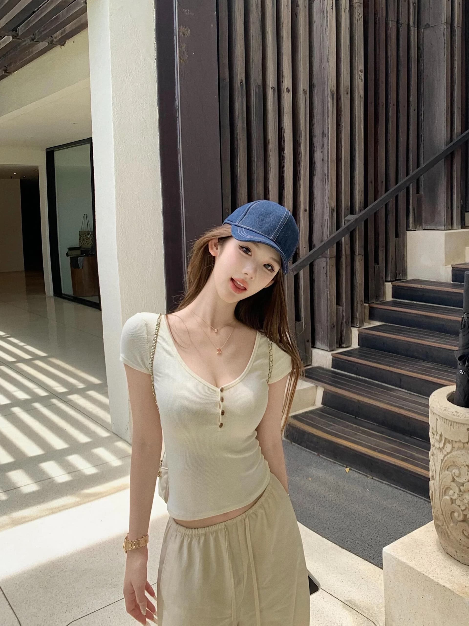 jmshop 03 04 20 00new 장기 지배 신축성 구덩이 기사 V넥 반팔 티셔츠 상세 이미지 2