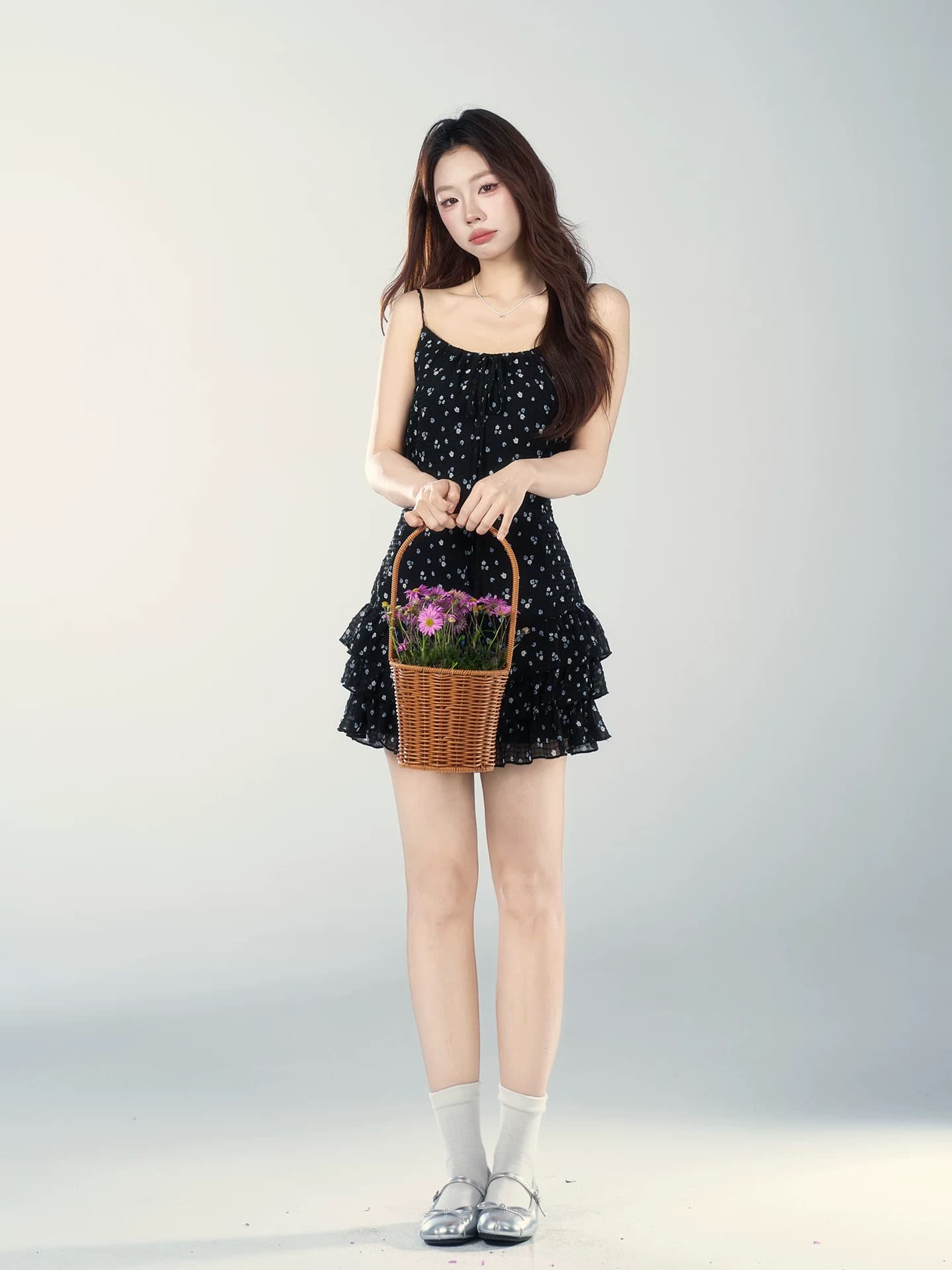 하나 오노 라스베리 꽃무늬 슬립 여성 드레스 봄 새로운 올해 폭발 슈퍼 잘 생긴 프랑스식 허리 수축 미니 스커트 이미지 4