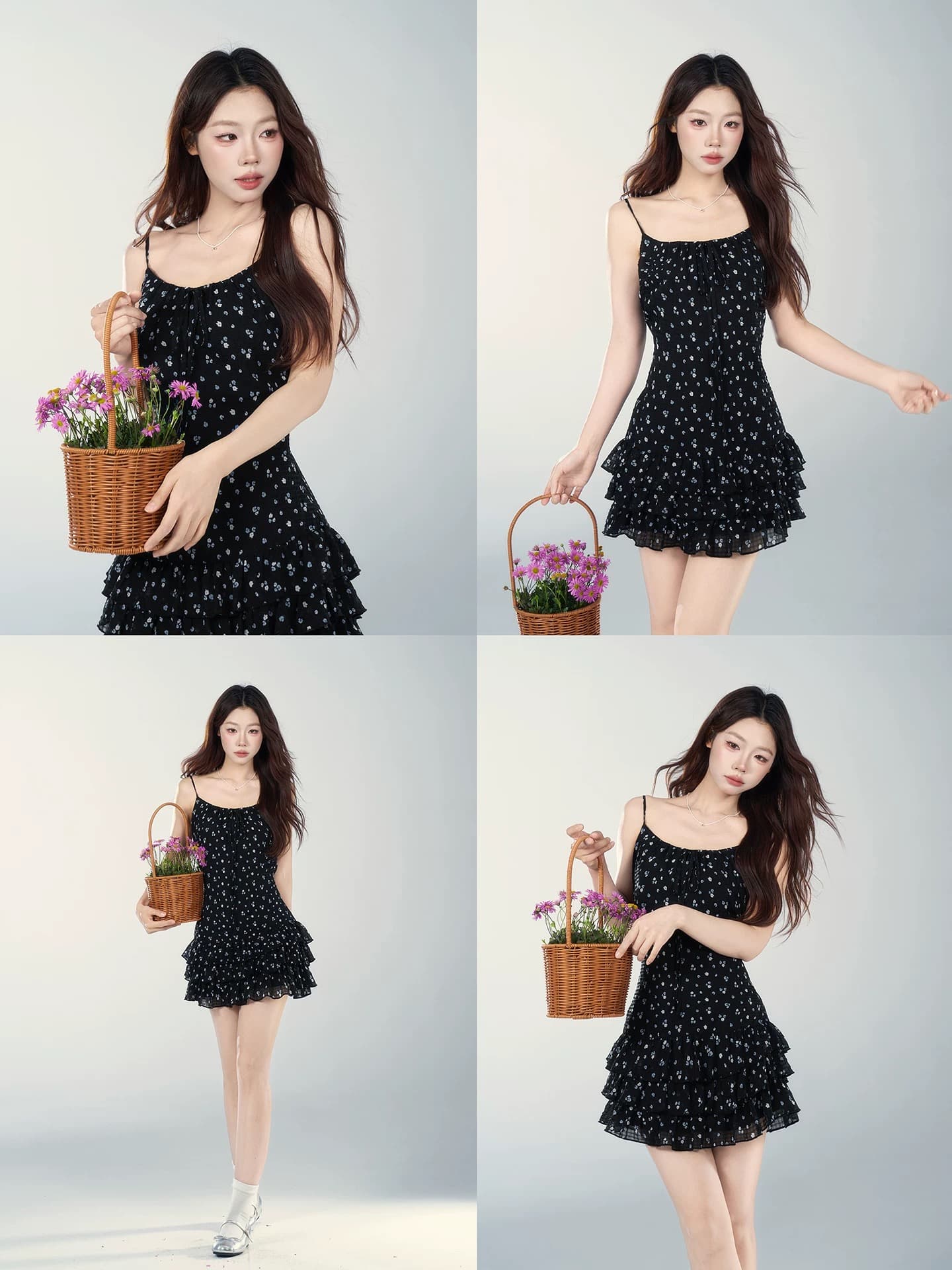 하나 오노 라스베리 꽃무늬 슬립 여성 드레스 봄 새로운 올해 폭발 슈퍼 잘 생긴 프랑스식 허리 수축 미니 스커트 이미지 3