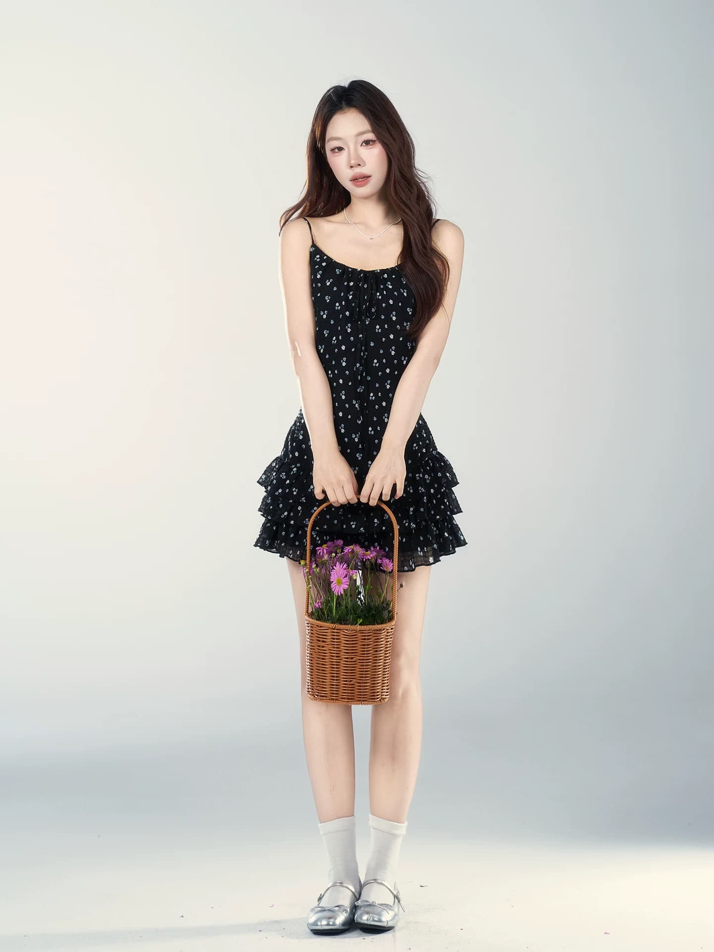 하나 오노 라스베리 꽃무늬 슬립 여성 드레스 봄 새로운 올해 폭발 슈퍼 잘 생긴 프랑스식 허리 수축 미니 스커트 이미지 2